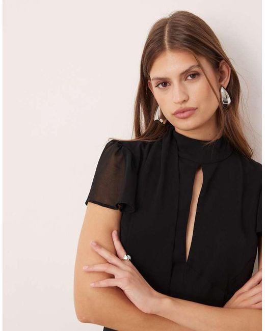 ASOS Black Scarf Detail Mini Dress With Frill Hem