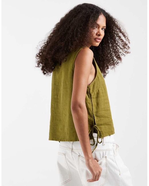 River Island Green Linen Blend Tank