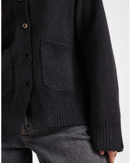 ASOS Black Waisted V Neck Cardigan With Pocket Detail