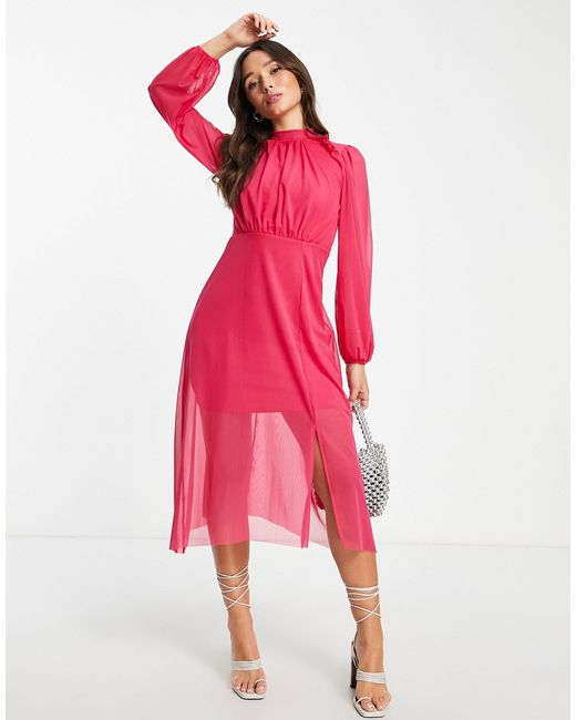 River Island Split Front Midi Dress in Pink Lyst
