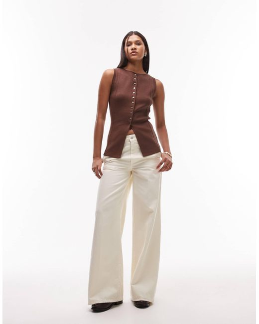 TOPSHOP Brown – longline-strickweste