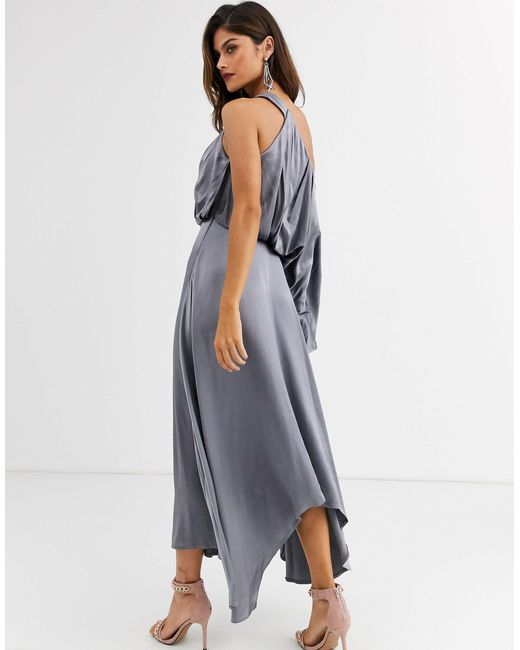 asos edition blouson one shoulder dress in satin
