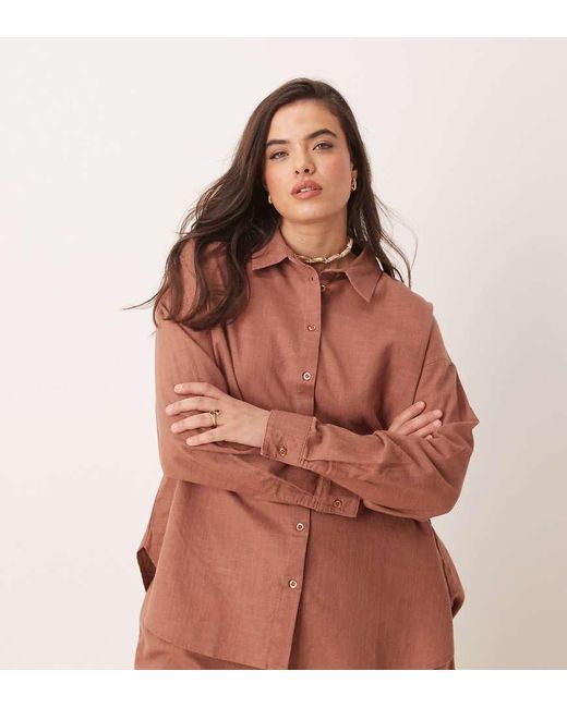 ASOS Brown Curve Oversized Linen Look Shirt Co-Ord