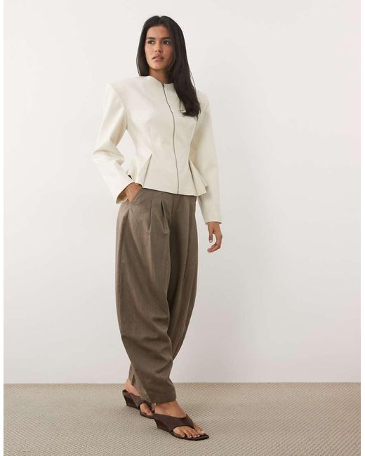 Miss Selfridge Natural Tailored Power Shoulder Peplum Blazer