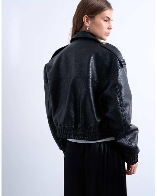 TOPSHOP Blue Faux Bubble Leather 80s Bomber Jacket