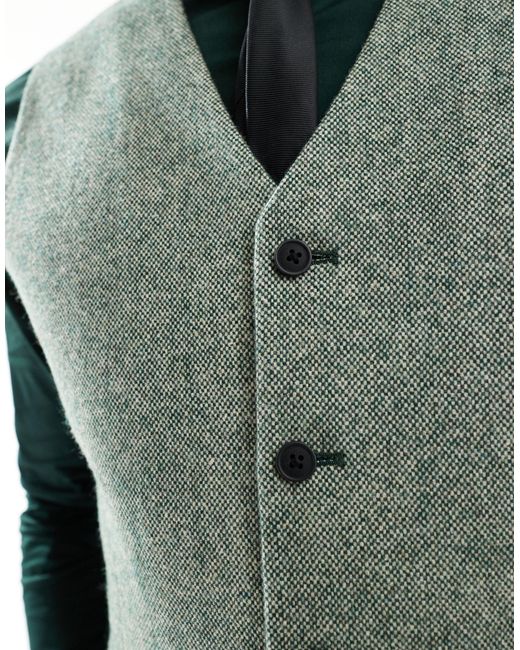 ASOS – schmale anzugweste aus wollmix-tweed in Green für Herren