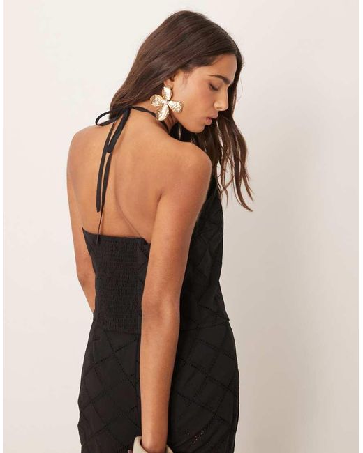 ASOS Black Halter Neck Crop Top Co-ord With Geo Cutwork
