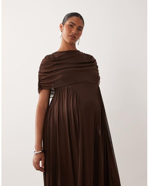 Vero Moda Brown Cape Detail Maxi Dress