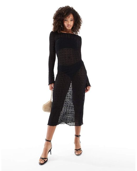 ONLY Black Sheer Lace Midi Dress