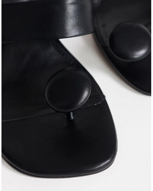 TOPSHOP Black Natalie Toe Thong Angular Mid Heel Sandals