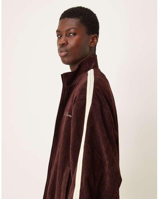 ASOS Brown Cord Track Jacket With Embroidery for men