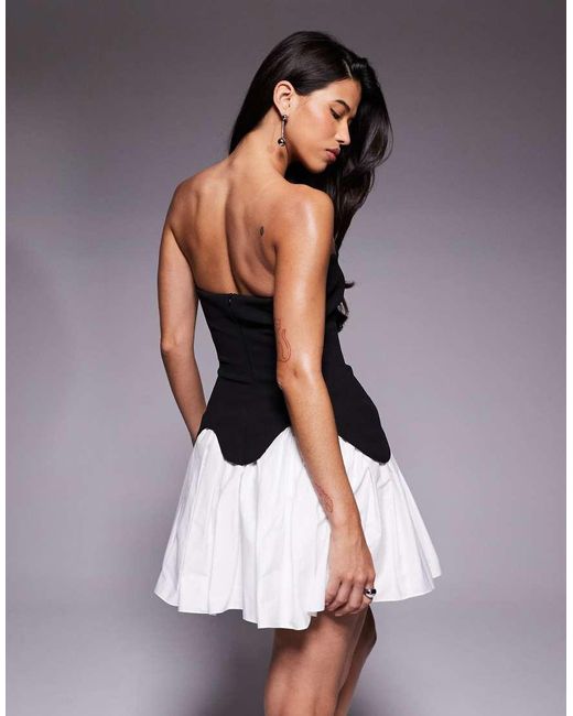 ASOS Multicolor Scallop Hem Mini Dress With Cotton Poplin Skirt With Embellished Pearl Trim