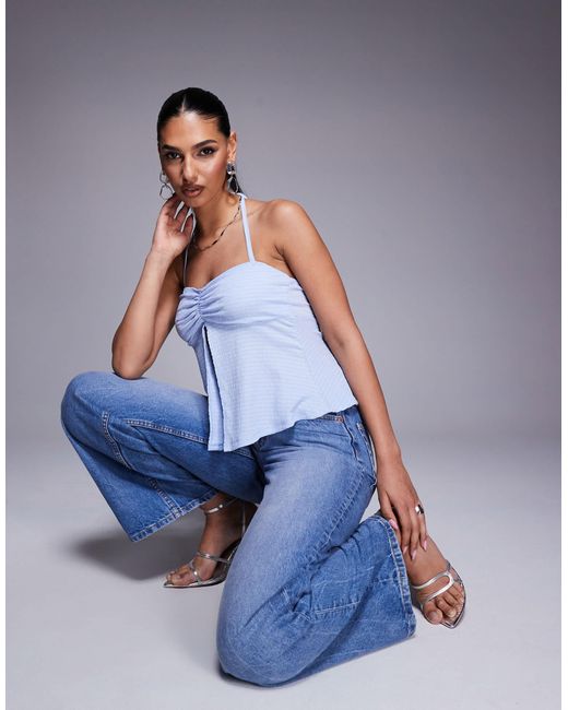 ASOS Blue Halter Ruched Front Top