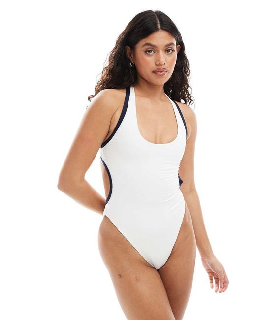 Speedo White Swimsuit Solid Bound Cut Out Swimsuit