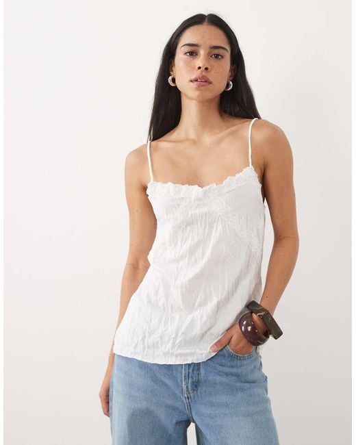 ASOS Natural Crinkle Cami With Lace Trim