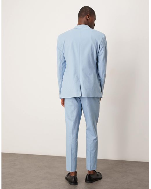 ASOS Blue Linen Blend Tapered Suit Chino Trousers for men