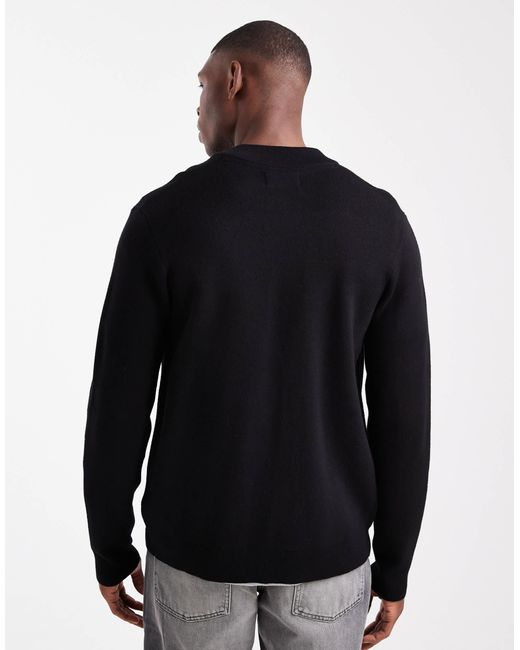 Threadbare Black Knitted Zip Through Bomber Cardigan for men