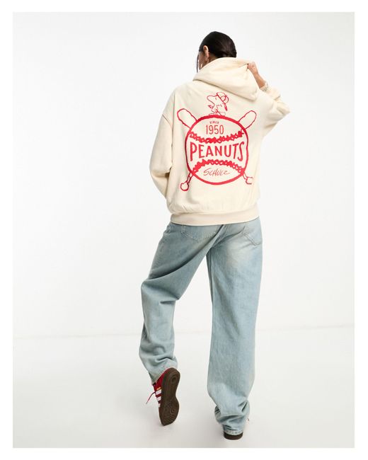 Cotton On Natural Cotton On Relaxed Zip Through Hoodie With Snoopy Retro Graphic