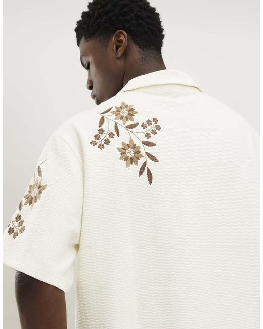River Island Natural Regular Fit Floral Textured Shirt for men