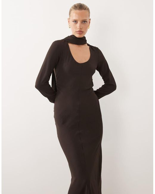 ASOS Multicolor Long Sleeve Scoop Neck Maxi Dress With Scarf