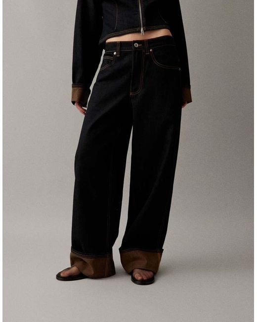 Collusion Black Mid Rise Jean With Contrast Turn Up Hem