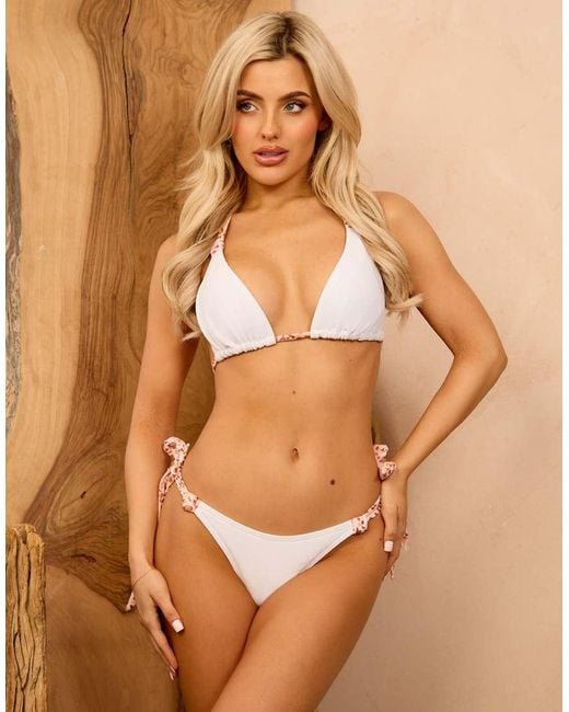 Wolf & Whistle Brown X Isabella Whittingham Triangle Bikini Top With Leopard Contrast Straps