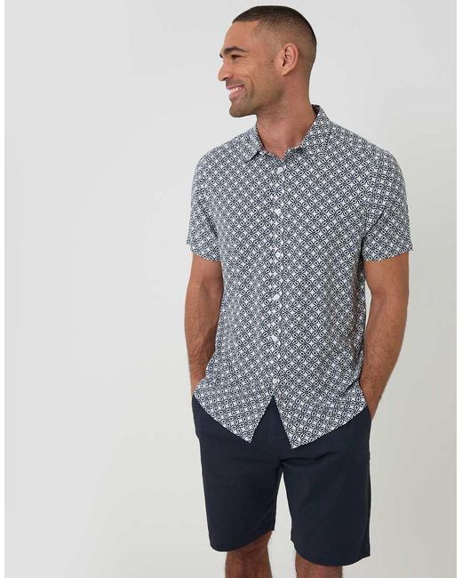 Threadbare Blue Geometric Print Short Sleeve Shirt for men
