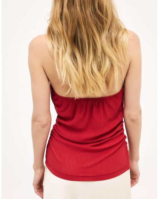 NA-KD Red Pleated Sheer Halterneck Top