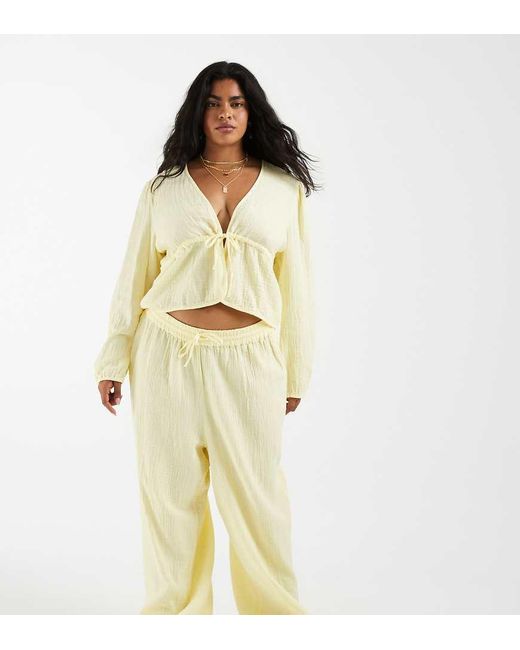 Pieces Plus Natural Pieces Curve Crinkle Cotton Wide Leg Pants