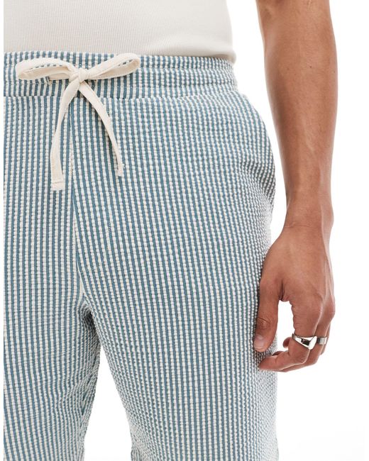 SELECTED – gestreifte shorts aus seersucker in Blue für Herren