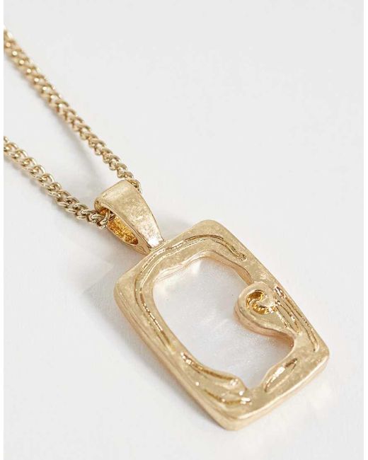 ASOS White Square Pendant Necklace With Stone Detail for men