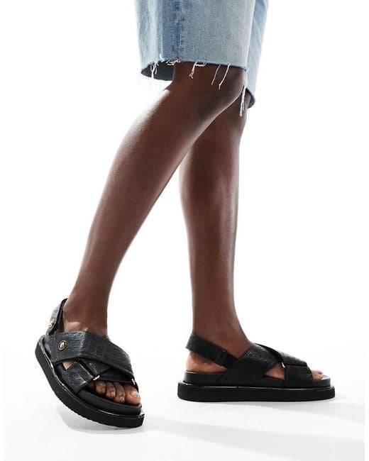 River Island Cross Strap Embossed Sandal in Black Lyst UK
