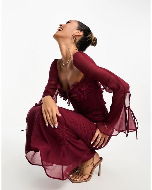 red dress long sleeve midi Red Off Shoulder Ruched Long Sleeve Midi Dress