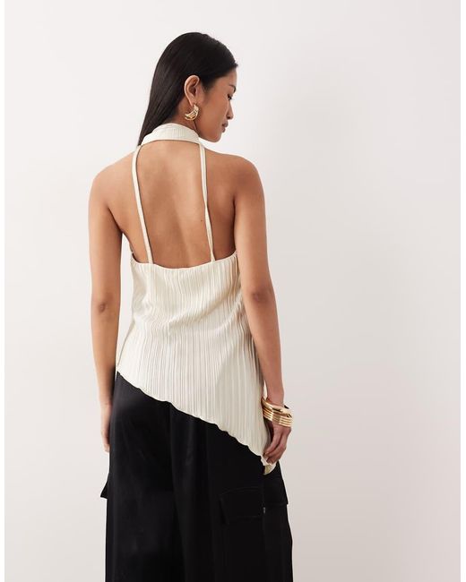 ASOS White Super Scoop Scarf Plisse Asymmetric Long Line Top Co-ord
