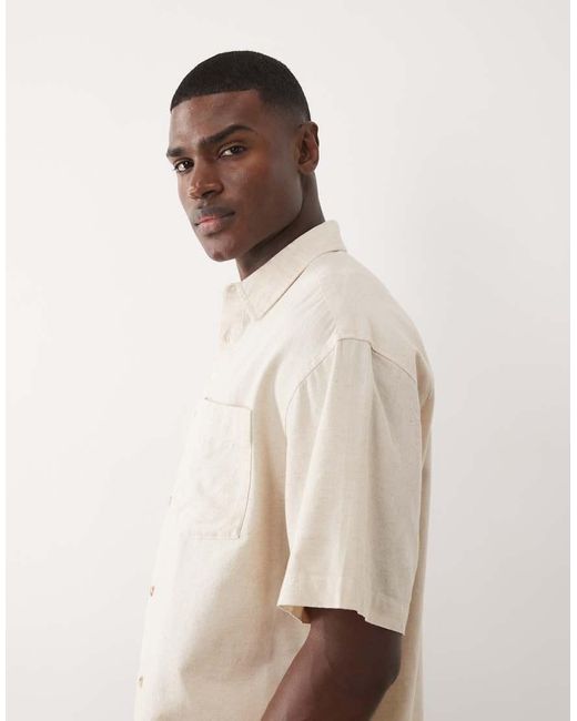ASOS Natural Boxy Oversized Shirt With Linen for men