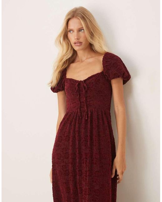 Lovedrobe Red Floral Velvet Lace Square Neck Midaxi Dress