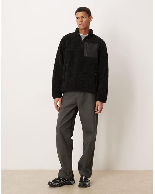 ASOS Black Relaxed Teddy Quarter Zip Sweatshirt With Pocket for men