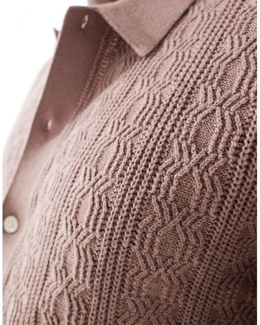 Abercrombie & Fitch Brown Buttonthrugh Crochet Knit Polo for men