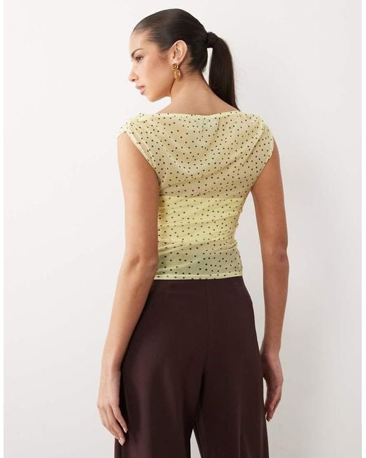 ASOS Multicolor Mesh Gathered Short Sleeve Off Shoulder Top