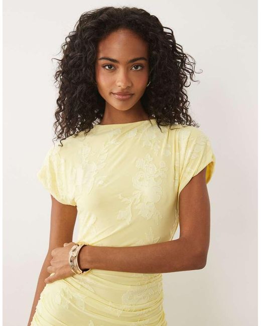 ASOS Yellow Devore Lace Ruched Detail Short Sleeve Maxi Dress
