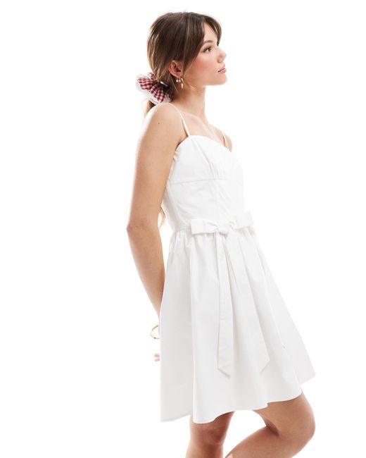 The Frolic White Exclusive Poplin Square Neck Oversized Bow Detail Mini Dress