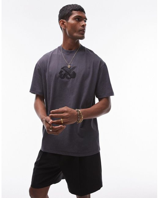 Topman Purple Oversized Fit T-shirt With Harp Embroidery for men