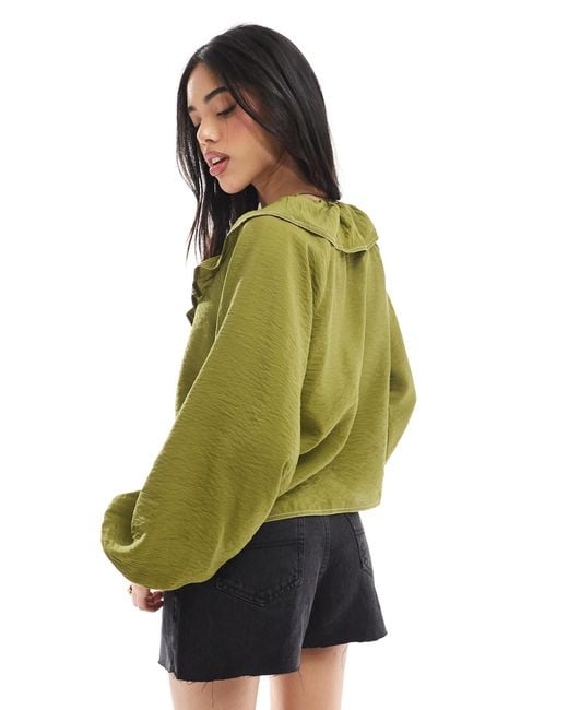 ASOS Green Tie Front Ruffle Detail Smock Top