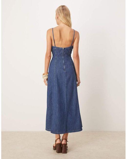 ASOS Blue Chambray Denim Maxi Dress With Cinch Waist Seams