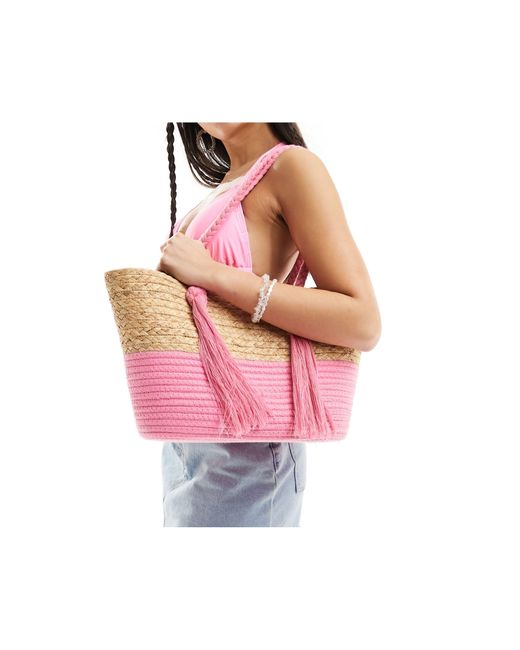 Maxi borsa neutra e rosa intento con dettaglio di South Beach in Pink