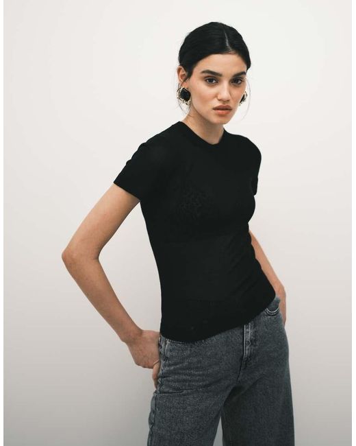 ASOS Black Sheer Knit Second Skin T-shirt