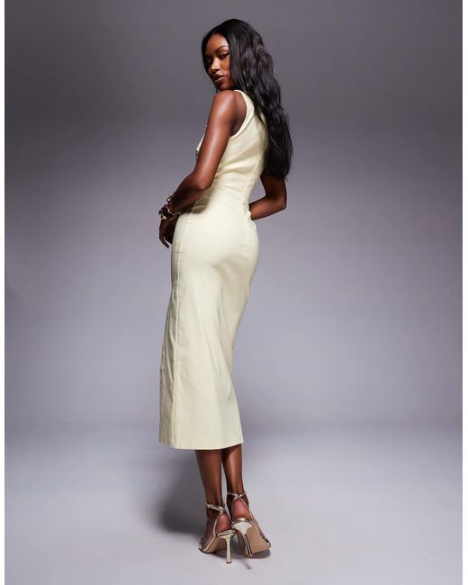 Vesper Blue Bengaline One-shoulder Thigh Split Midaxi Dress