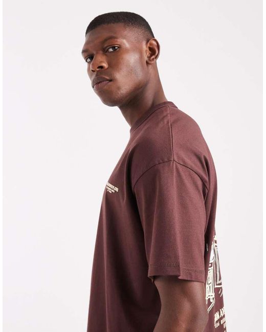 Jack & Jones Red Oversized T-shirt With Originals Sketch for men