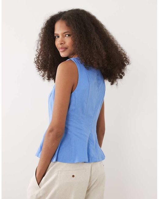 New Look Blue Linen Rich Cinched Waist Top