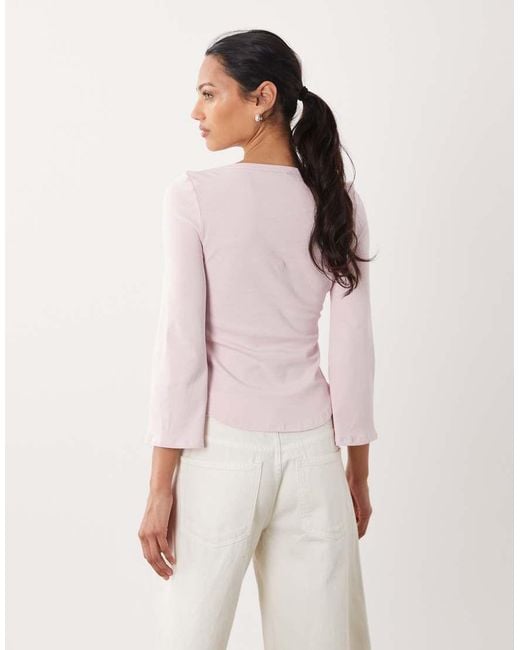 ASOS Pink 3/4 Sleeve Top With Boat Neck